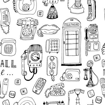 Call Me, Baby seamless vector pattern. Adorable retro phones and all kind of phones for textile, web, scrapbook paper, stationary.