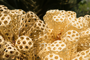2 tone colors, bunch of handmade bamboo egg's baskets background