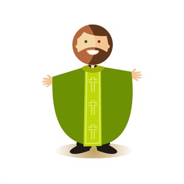 Sacerdote con casulla verde en tiempo ordinario. Ilustraci&oacute;n vectorial