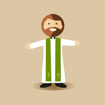 Sacerdote con alba y estola verde en tiempo ordinario. Ilustraci&oacute;n vectorial