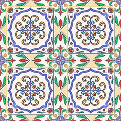 Papier Peint photo Lavable Tuiles marocaines Texture transparente de vecteur. Beau motif coloré pour le design et la mode avec des éléments décoratifs