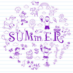 Summertime. Collection of elements in doodle style