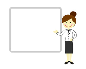 説明する女性　モニター