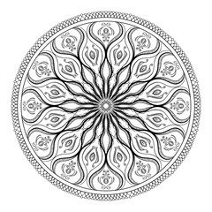 Vector coloring book for adult. Page for relax and meditation. Black and white mandala pattern with ethnic indian mehndi ornament. Asian, Indian, Turkish, Ottoman motifs for design and fashion