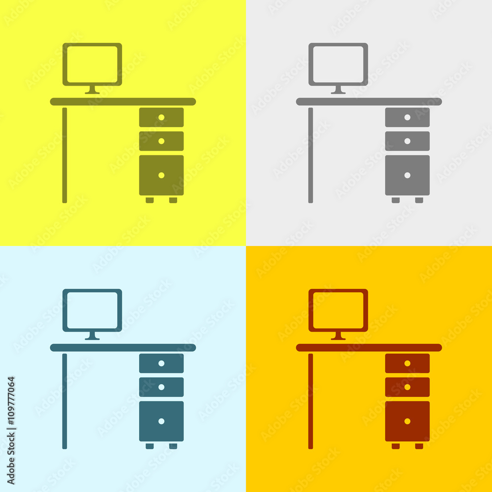 Poster icon of computer table.