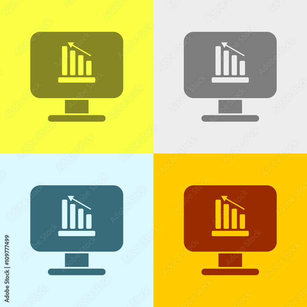 Poster icon of graph with monitor.