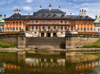 Pillnitz. Pillnitz castle in Dresden during a flood. Pillnitz and Elbe. Pillnitz in Germany. 