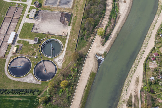 aerial view of sewage treatment plant in Nysa city