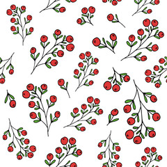 Red berries pattern. Vector seamless pattern