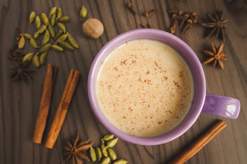 Masala tea with spices on the table