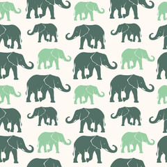 Seamless pattern with hand drawn silhouette elephants