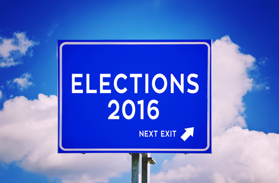 Elections 2016 blue road sign with cloud background