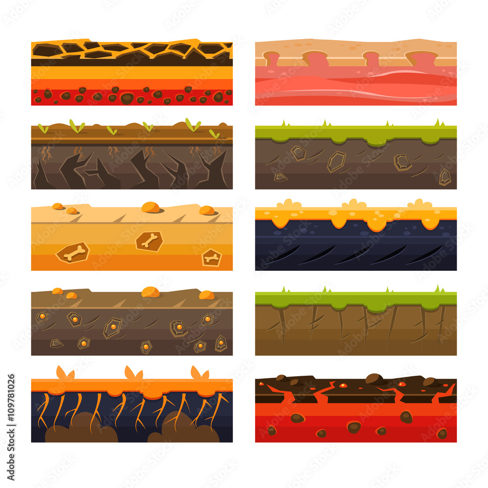 Poster different ground platformer level floor design set