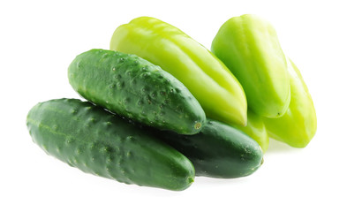 cucumbers and green peppers isolated