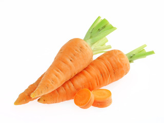 Heap of carrots isolated on white