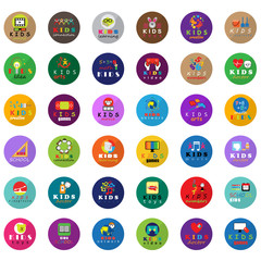 Naklejka premium Children Icons Set - Isolated On White Background. Vector Illustration, Graphic Design. For Web, Websites, App 