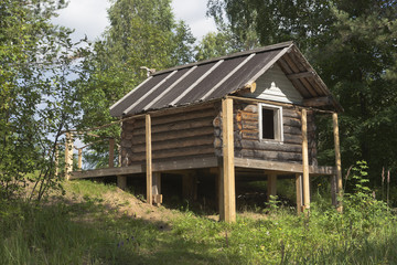 Hut of Baba Yaga in the territory of the natural monument "Park Dudorova" Verkhovazhsky District in the Vologda region, Russia