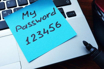 Easy Password concept.  My password 123456 written on a paper with marker. - obrazy, fototapety, plakaty