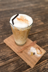 iced cappuccino on wooden table