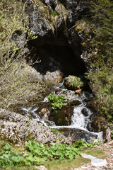 Cave entrance with water stream