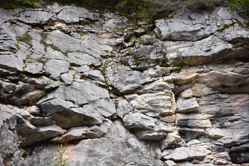Geological fault in a limestone rock wall