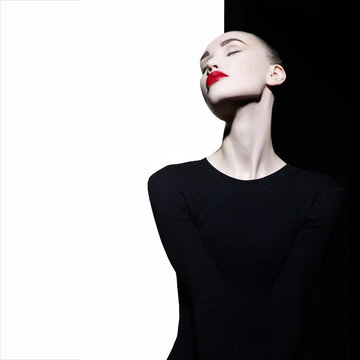Elegant blode in geometric black and white background