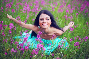 Woman on flower meadow