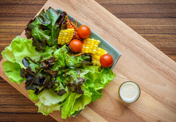 Vegetable salad on wood background