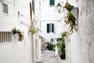 Fototapeta na wymiar alley in white city Ostuni, Apulia, Italy