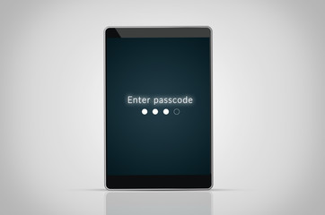 Security concept: render of a tablet pc with passcode on the scr