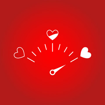 Love meter in speedometer design.Vector illustration with heart symbols and pointer.