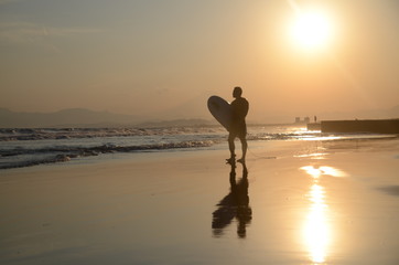 夕景　湘南の夕日　surf