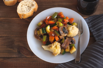 Cooked vegetables mix on white plate
