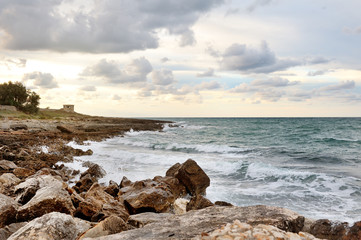 sea on the rocks in a cloudy day, Ostuni, Apulia, Italy