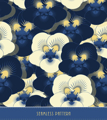 a viola flowers pattern seamless tile in dark blue and yellow - obrazy, fototapety, plakaty
