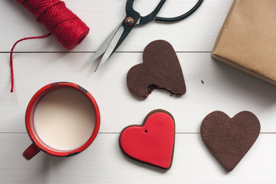 Heart shaped cookies with valentines decoration