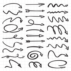 Black Drawn Arrows. Vector Illustration.