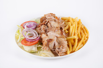 Chicken kebab with french fries