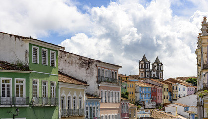 Fototapeta na wymiar Houses and buildings of Pelourinho in Salvador with its colors and typical features