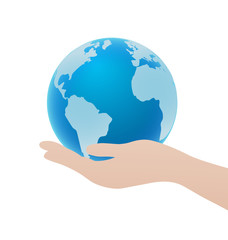 Hand Holding Blue Globe Icon, Save Earth Concept