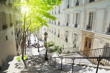 morning Montmartre staircase in Paris, France