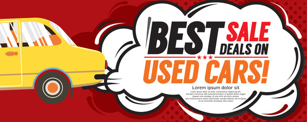 Used Car Best Sale Deal 6250x2500 pixel Banner Vector Illustration.