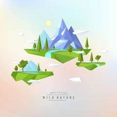 Selbstklebende Fototapeten Vector illustration with landscape and Mountains © aleksei_derin