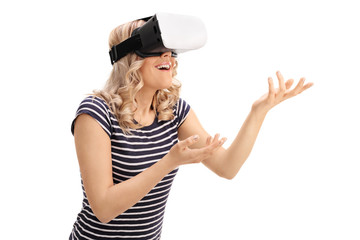 Young woman experiencing virtual reality