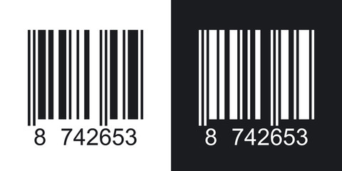 Barcode icon, vector illustration. Two-tone version on black and