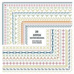 Set of vector embroidery stitch pattern brushes