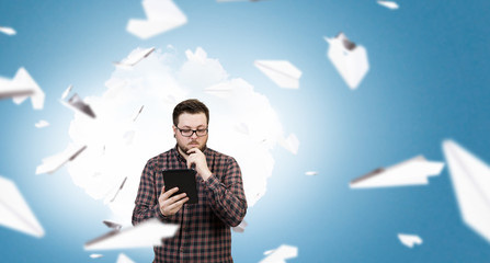 Hipster guy using tablet