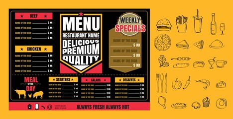 Restaurant Fast Foods menu on chalkboard vector format eps10