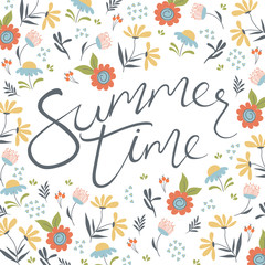 Summer time lettering on the floral background