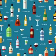 Vector flat alcohol bottles pattern